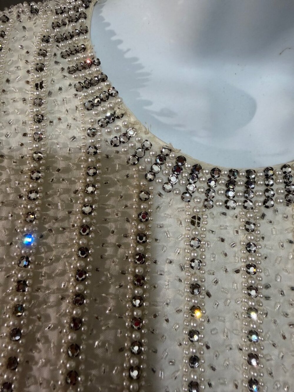 Vintage 1960s Seaton Enterprises Hand Beaded Sleeveless Dress With Black Pleated - Picture 4 of 7